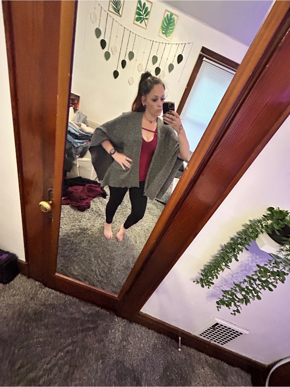 Cozy Gray Knit Open Front Poncho Cardigan